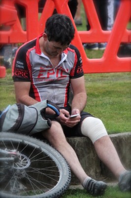 sitting down at finish line--epic shirt